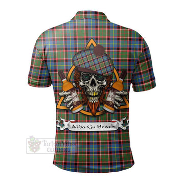 Aikenhead Tartan Polo Shirt with Family Crest and Bearded Skull Holding Bottles of Whiskey - Tartan Vibes Clothing