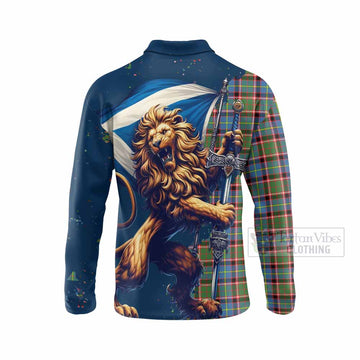 Aikenhead Tartan Family Crest Long Sleeve Polo Shirt with Scottish Majestic Lion - Tartan Vibes Clothing