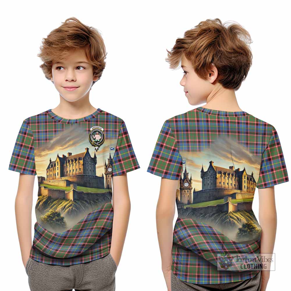 Aikenhead Tartan Family Crest Kid T-Shirt with Scottish Ancient Castle Style - Tartan Vibes Clothing