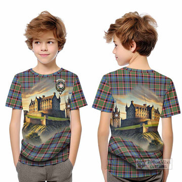 Aikenhead Tartan Family Crest Kid T-Shirt with Scottish Ancient Castle Style - Tartan Vibes Clothing
