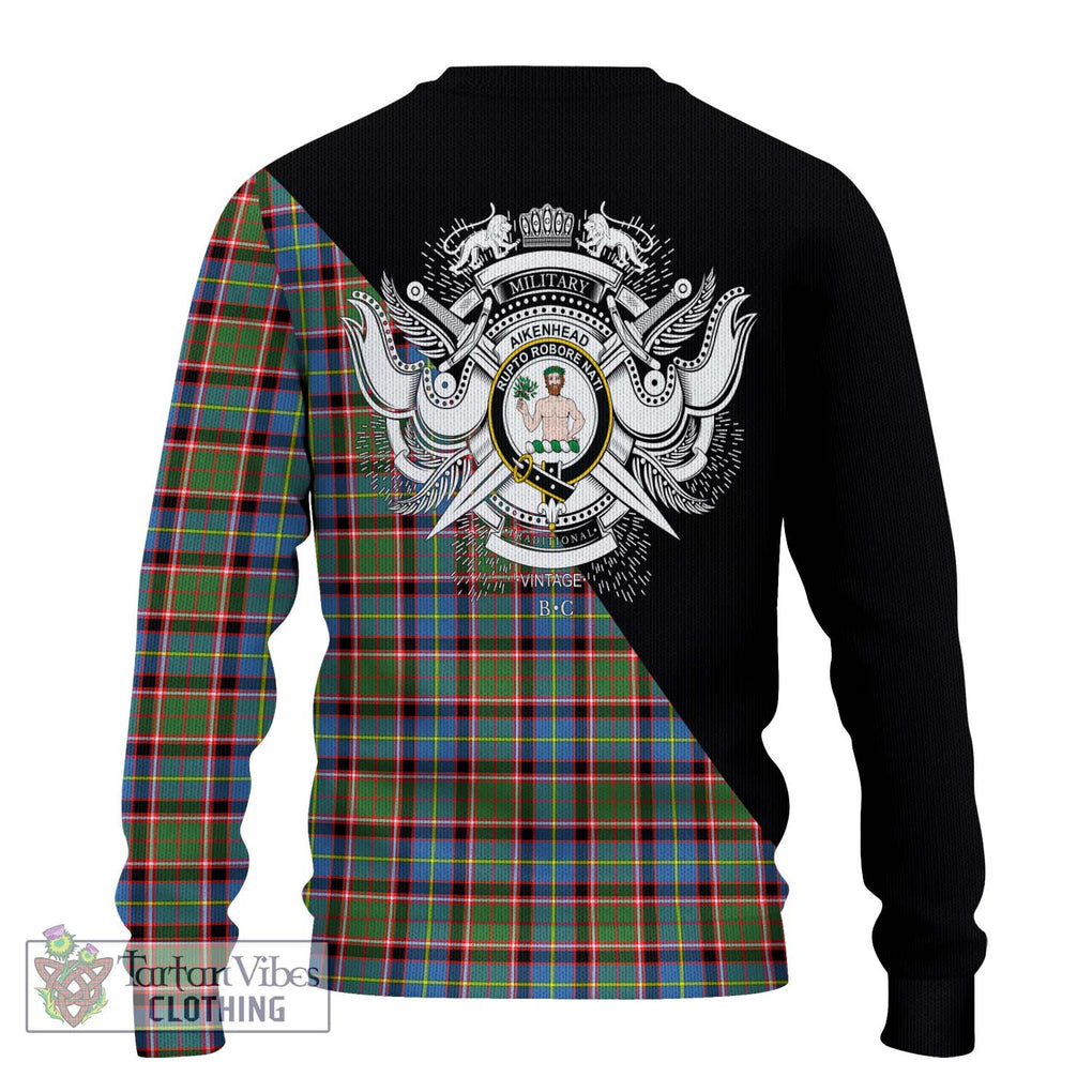 Aikenhead Tartan Ugly Sweater with Family Crest and Military Logo Style - Tartan Vibes Clothing