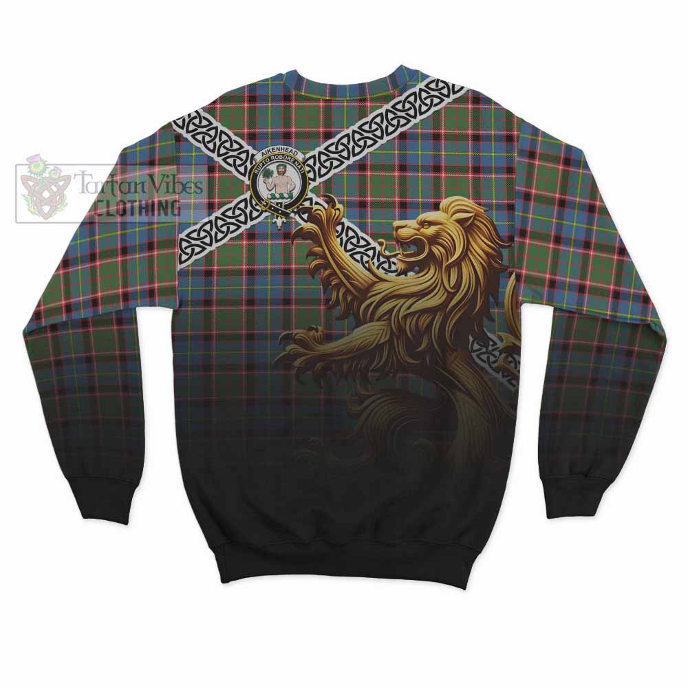 Aikenhead Crest Tartan Sweatshirt with Golden Lion Emblem Celtic Style - Tartan Vibes Clothing