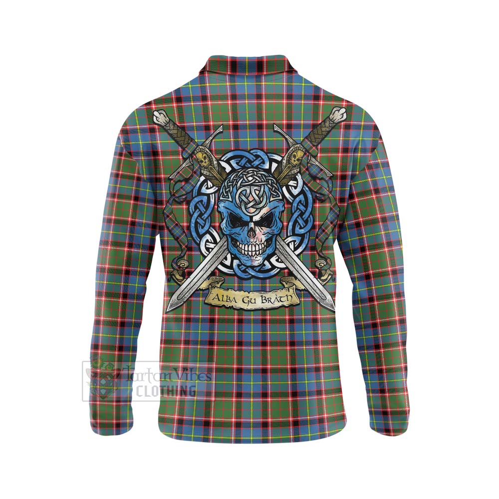 Aikenhead Tartan Long Sleeve Polo Shirt with Family Crest Celtic Skull Style - Tartan Vibes Clothing