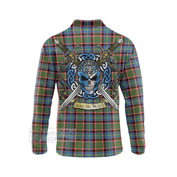 Aikenhead Tartan Long Sleeve Polo Shirt with Family Crest Celtic Skull Style - Tartan Vibes Clothing