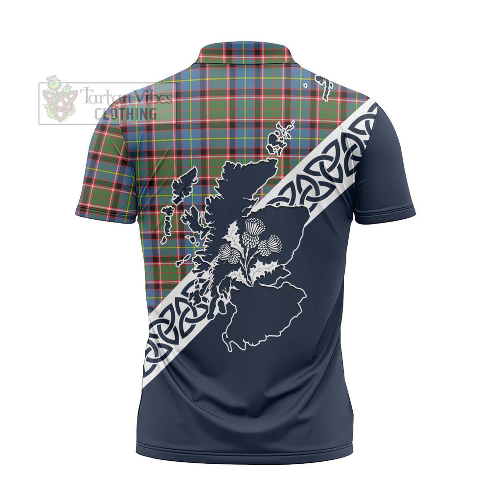 Aikenhead Tartan Zipper Polo Shirt Featuring Thistle and Scotland Map - Tartanvibesclothing Store