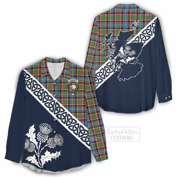 Aikenhead Tartan Women's Casual Shirt Featuring Thistle and Scotland Map - Tartan Vibes Clothing