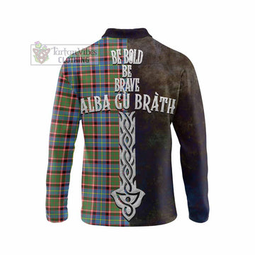 Aikenhead Tartan Family Crest Long Sleeve Polo Shirt Alba Gu Brath Be Brave Lion Ancient Style