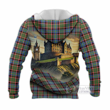 Tartan Vibes Clothing Aikenhead Tartan Family Crest Knitted Hoodie with Scottish Ancient Castle Style