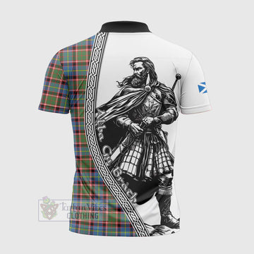 Aikenhead Tartan Clan Crest Zipper Polo Shirt with Highlander Warrior Celtic Style - Tartan Vibes Clothing