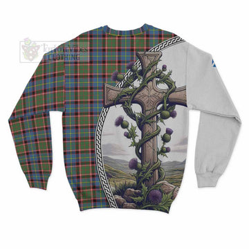 Aikenhead Tartan Sweatshirt with Family Crest and St. Andrew's Cross Accented by Thistle Vines - Tartan Vibes Clothing