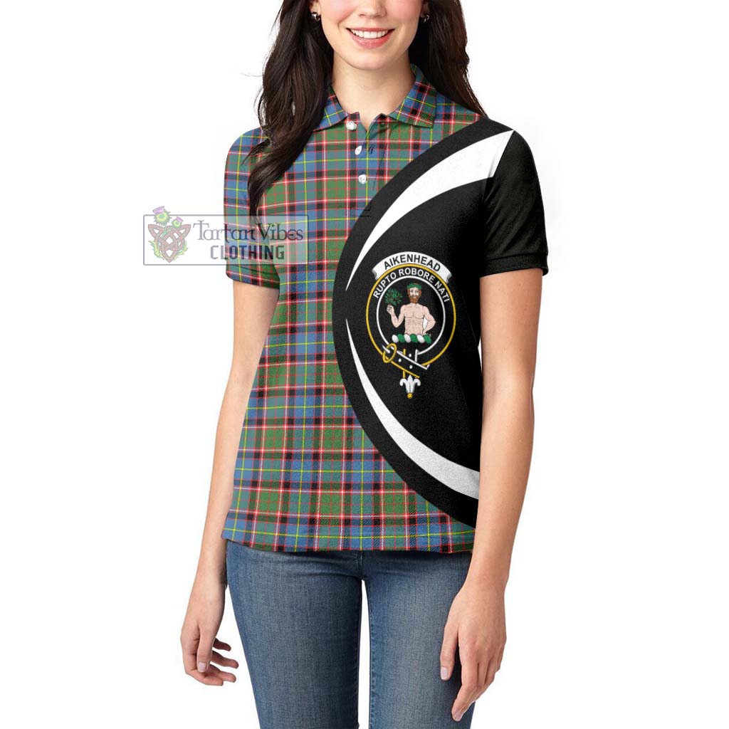 Aikenhead Tartan Women's Polo Shirt with Family Crest Circle Style - Tartan Vibes Clothing