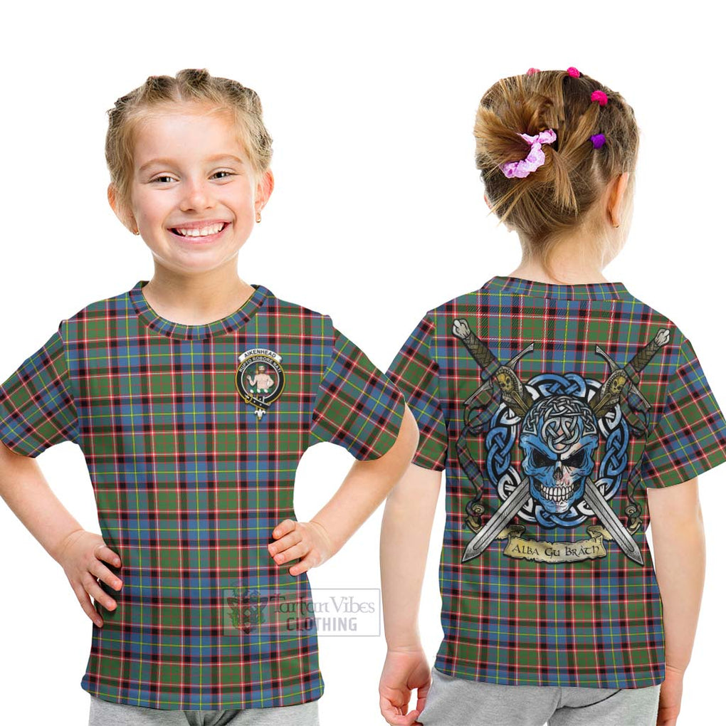Aikenhead Tartan Kid T-Shirt with Family Crest Celtic Skull Style - Tartan Vibes Clothing