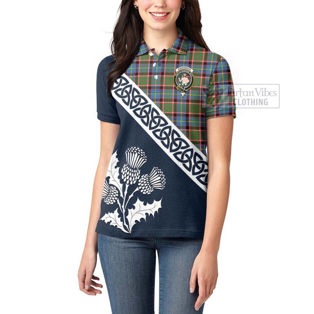 Aikenhead Tartan Women's Polo Shirt Featuring Thistle and Scotland Map - Tartanvibesclothing Store