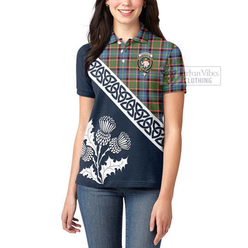 Aikenhead Tartan Women's Polo Shirt Featuring Thistle and Scotland Map - Tartanvibesclothing Store
