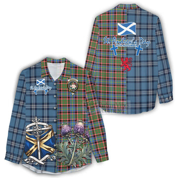 Aikenhead Tartan Women's Casual Shirt Happy St. Andrew's Day Half Tartan Style - Tartan Vibes Clothing
