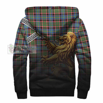 Aikenhead Crest Tartan Sherpa Hoodie with Golden Lion Emblem Celtic Style - Tartan Vibes Clothing