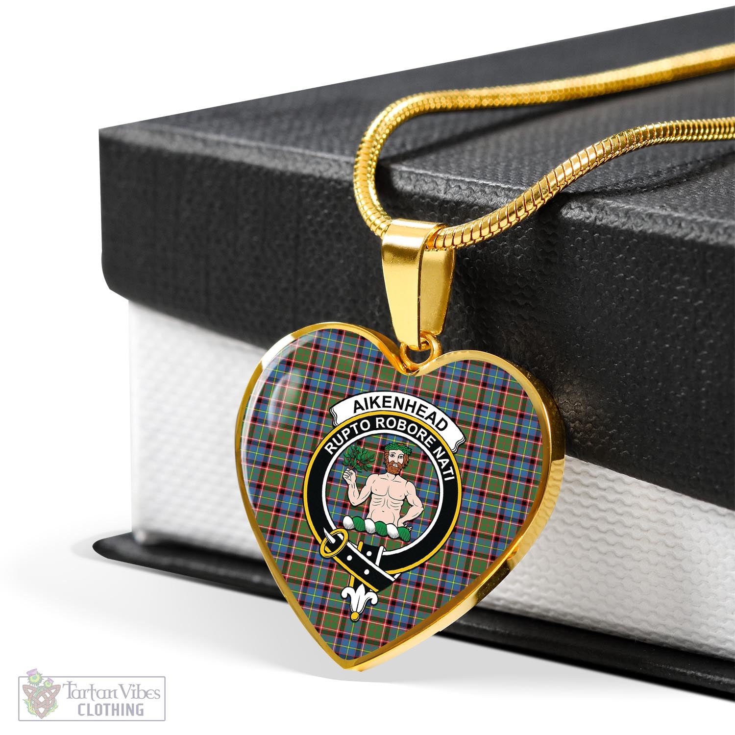 Tartan Vibes Clothing Aikenhead Tartan Heart Necklace with Family Crest