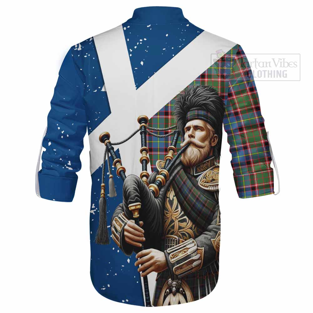 Tartan Vibes Clothing Aikenhead Tartan Ghillie Kilt Shirt with Family Crest Scottish Bagpiper Vibes