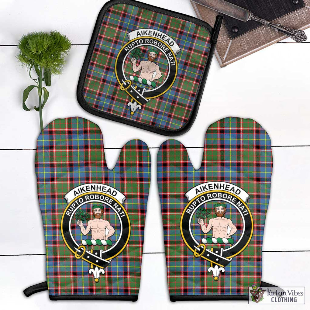 Aikenhead Tartan Combo Oven Mitt & Pot-Holder with Family Crest Combo 1 Oven Mitt & 1 Pot-Holder Black - Tartan Vibes Clothing
