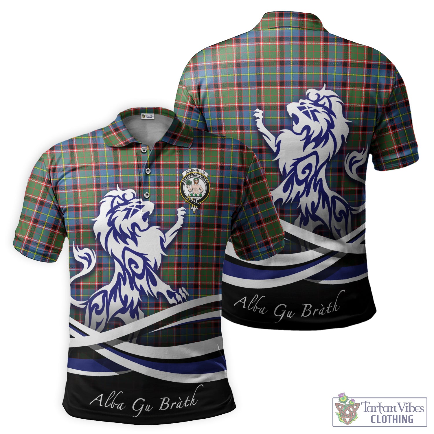 Aikenhead Tartan Polo Shirt with Alba Gu Brath Regal Lion Emblem - Tartan Vibes Clothing
