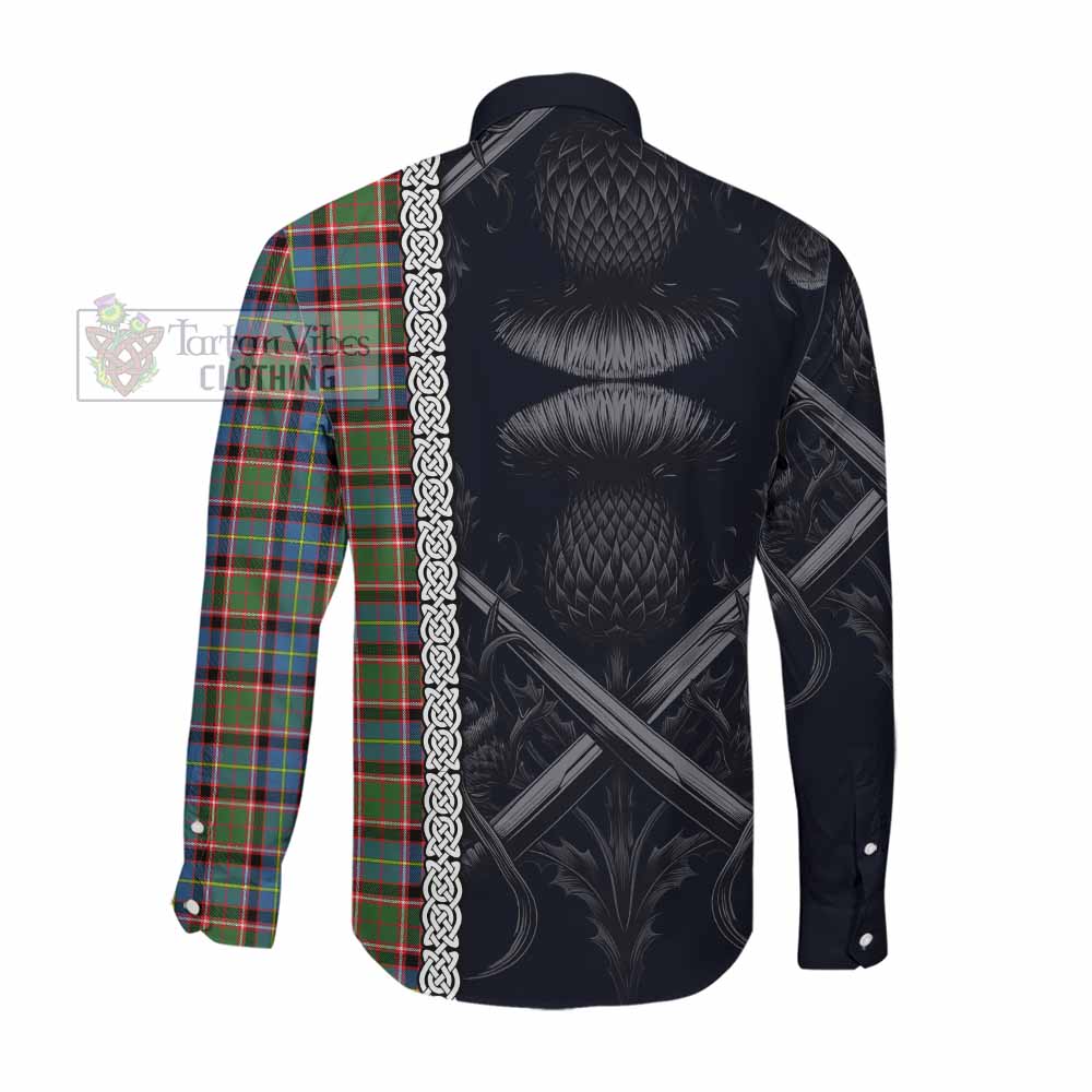 Tartan Vibes Clothing Aikenhead Tartan Long Sleeve Button Shirt with Family Crest Cross Sword Thistle Celtic Vibes