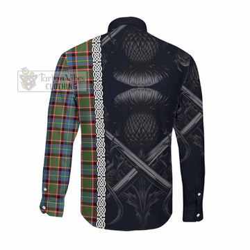 Tartan Vibes Clothing Aikenhead Tartan Long Sleeve Button Shirt with Family Crest Cross Sword Thistle Celtic Vibes