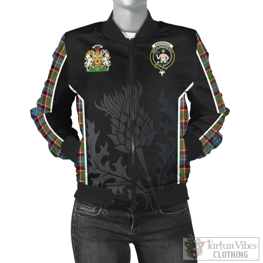Aikenhead Tartan Bomber Jacket with Family Crest and Scottish Thistle Vibes Sport Style - Tartan Vibes Clothing