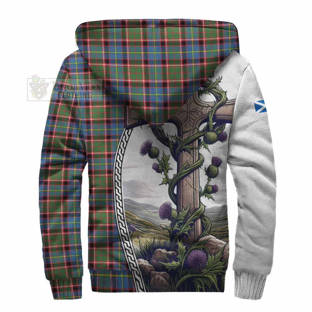 Tartan Vibes Clothing Aikenhead Tartan Sherpa Hoodie with Family Crest and St. Andrew's Cross Accented by Thistle Vines