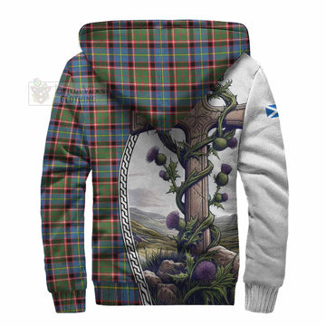 Aikenhead Tartan Sherpa Hoodie with Family Crest and St. Andrew's Cross Accented by Thistle Vines - Tartan Vibes Clothing