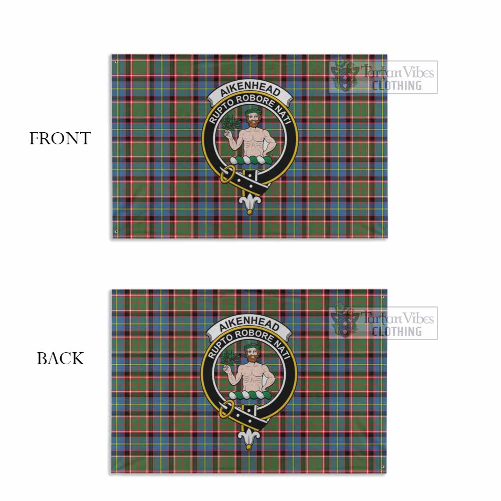 Tartan Vibes Clothing Aikenhead Tartan House Flag with Family Crest
