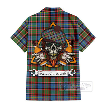 Aikenhead Tartan Hawaiian Shirt with Family Crest and Bearded Skull Holding Bottles of Whiskey - Tartan Vibes Clothing