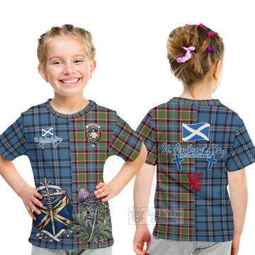 Aikenhead Tartan Kid T-Shirt Happy St. Andrew's Day Half Tartan Style - Tartan Vibes Clothing