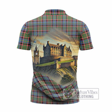 Aikenhead Tartan Family Crest Zipper Polo Shirt with Scottish Ancient Castle Style - Tartan Vibes Clothing