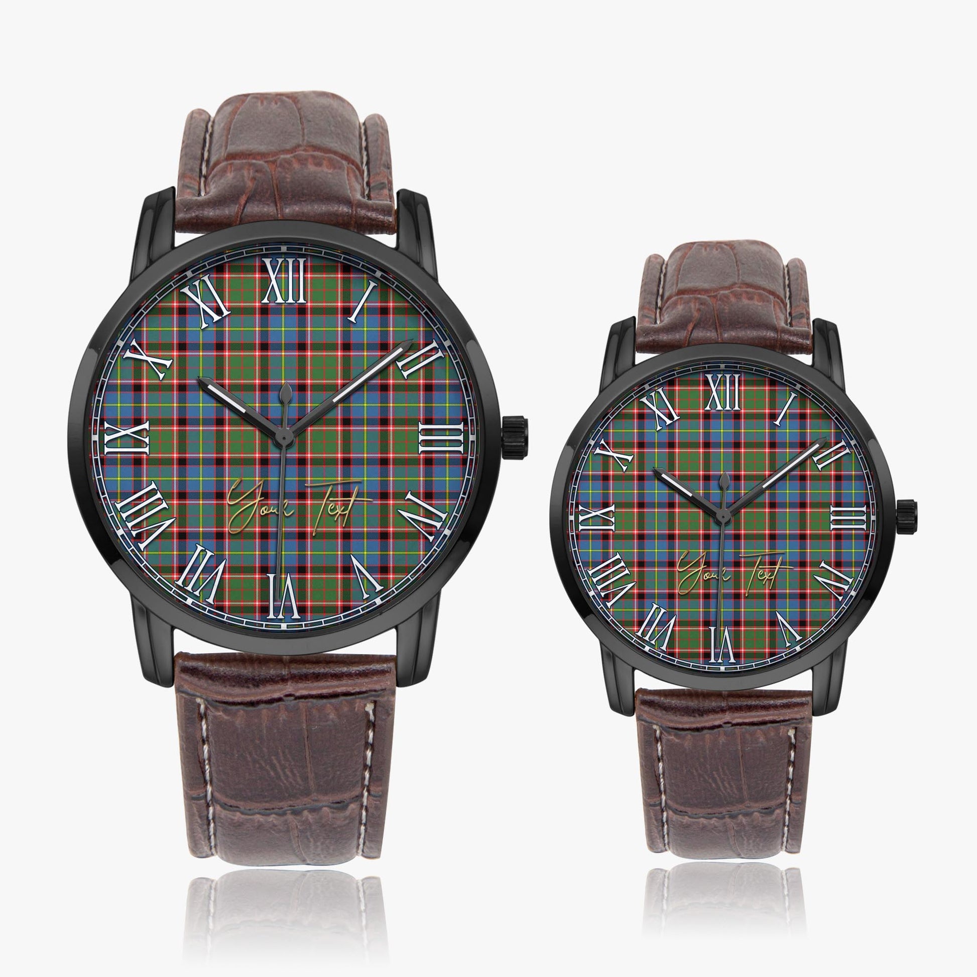 Aikenhead Tartan Personalized Your Text Leather Trap Quartz Watch Wide Type Black Case With Brown Leather Strap - Tartanvibesclothing