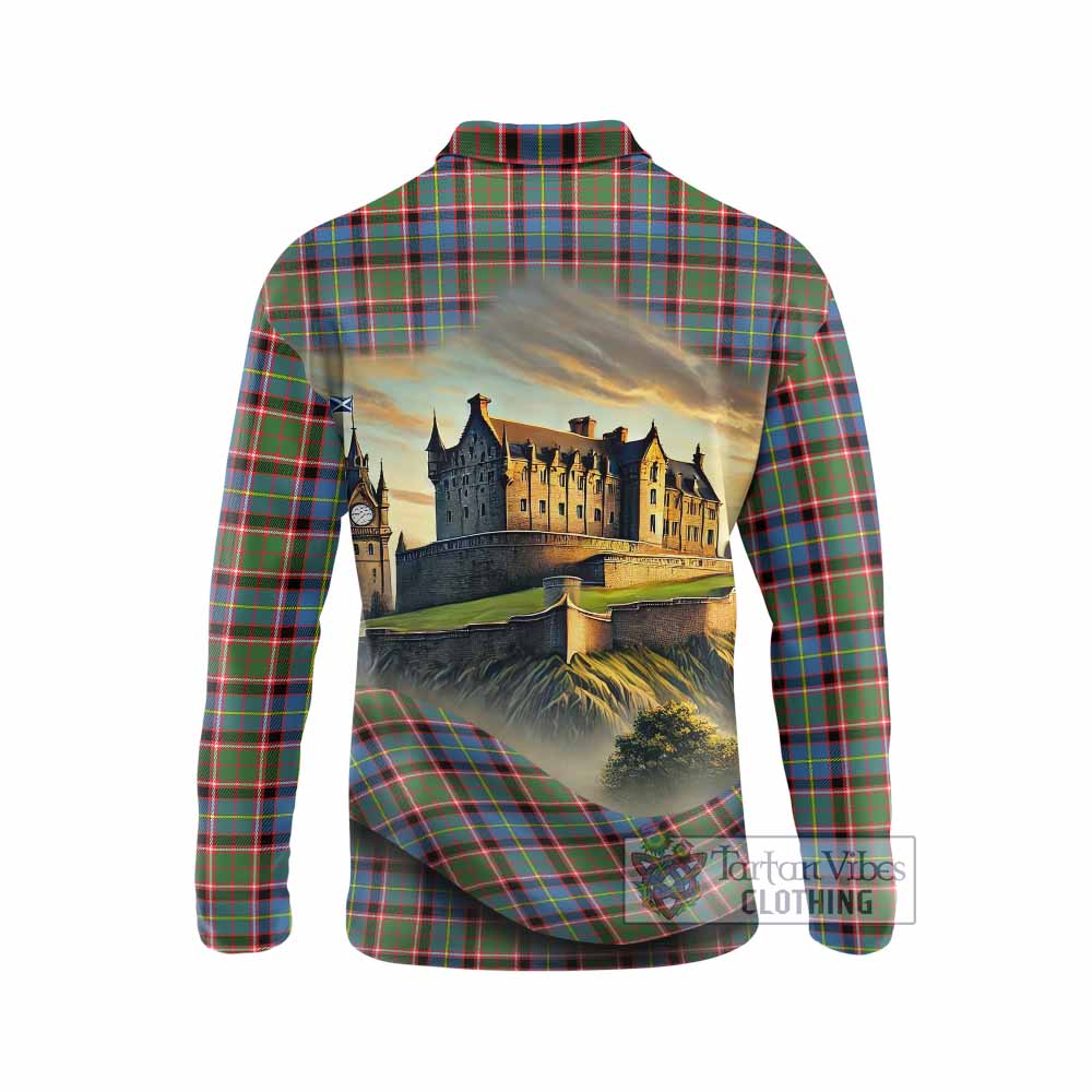 Aikenhead Tartan Family Crest Long Sleeve Polo Shirt with Scottish Ancient Castle Style - Tartan Vibes Clothing