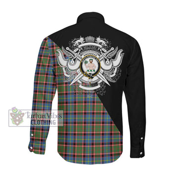 Aikenhead Tartan Long Sleeve Button Shirt with Family Crest and Military Logo Style Men's Shirt - Tartanvibesclothing Shop