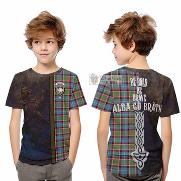 Aikenhead Tartan Family Crest Kid T-Shirt Alba Gu Brath Be Brave Lion Ancient Style