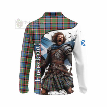Tartan Vibes Clothing Aikenhead Crest Tartan Long Sleeve Polo Shirt Inspired by the Freedom of Scottish Warrior