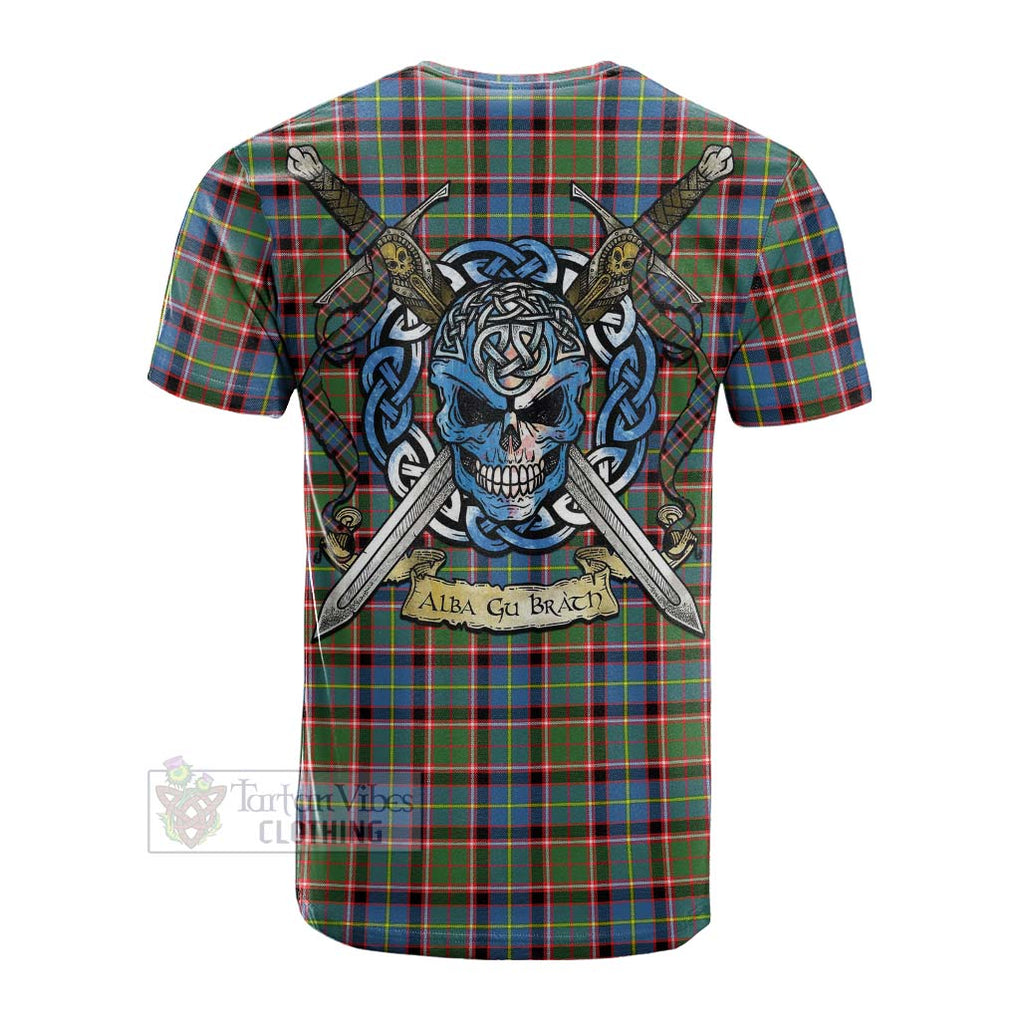 Aikenhead Tartan Cotton T-shirt with Family Crest Celtic Skull Style Men's Shirt - Tartan Vibes Clothing