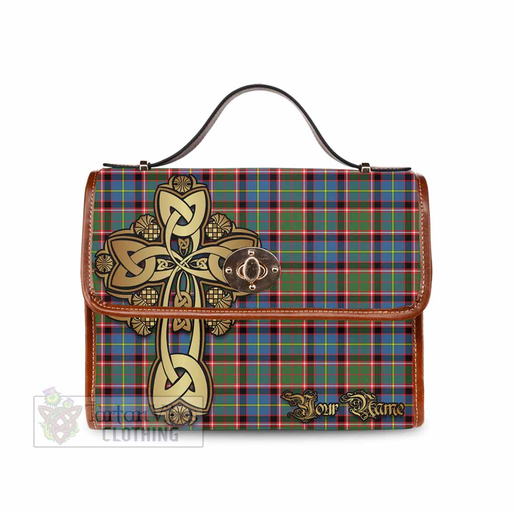 Tartan Vibes Clothing Aikenhead Tartan Waterproof Canvas Bag Golden Thistle Celtic Cross Style