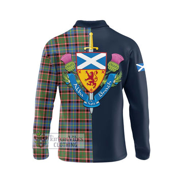 Aikenhead Tartan Long Sleeve Polo Shirt Alba with Scottish Lion Royal Arm Half Style - Tartan Vibes Clothing