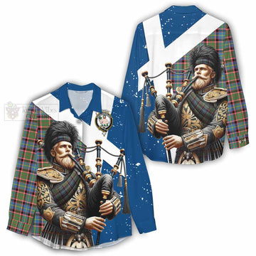 Aikenhead Tartan Women's Casual Shirt with Family Crest Scottish Bagpiper Vibes - Tartan Vibes Clothing