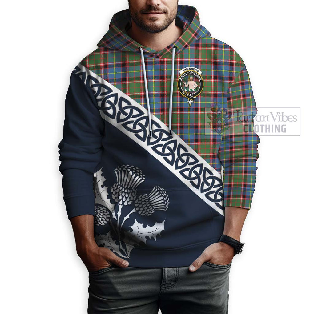 Aikenhead Tartan Hoodie Featuring Thistle and Scotland Map - Tartan Vibes Clothing