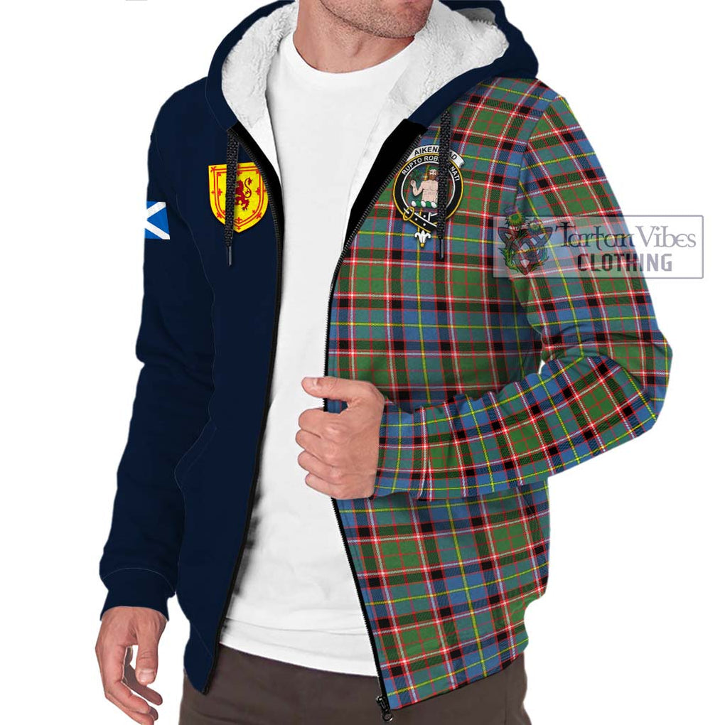 Aikenhead Tartan Sherpa Hoodie Alba with Scottish Lion Royal Arm Half Style - Tartan Vibes Clothing