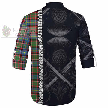 Aikenhead Tartan Ghillie Kilt Shirt with Family Crest Cross Sword Thistle Celtic Vibes - Tartan Vibes Clothing