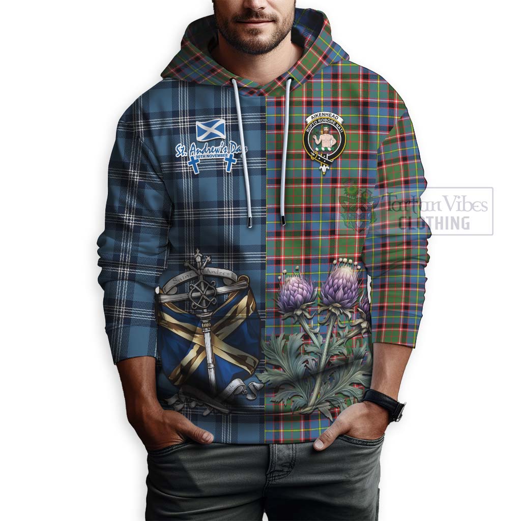 Aikenhead Tartan Hoodie Happy St. Andrew's Day Half Tartan Style - Tartan Vibes Clothing