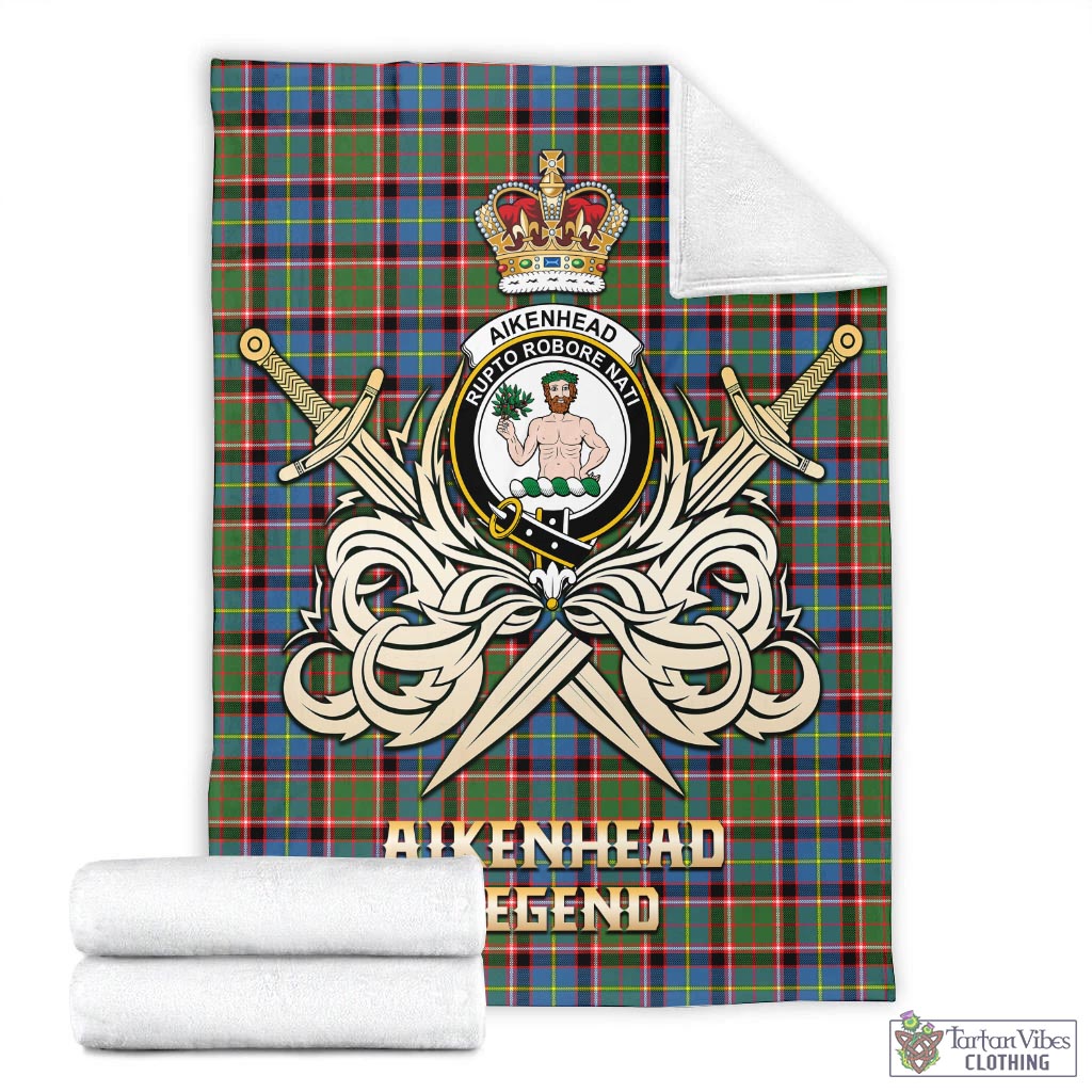 Tartan Vibes Clothing Aikenhead Tartan Blanket with Clan Crest and the Golden Sword of Courageous Legacy