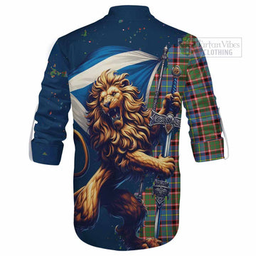 Aikenhead Tartan Family Crest Ghillie Kilt Shirt with Scottish Majestic Lion - Tartan Vibes Clothing