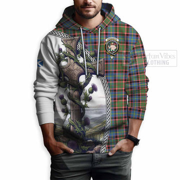 Aikenhead Tartan Hoodie with Family Crest and St. Andrew's Cross Accented by Thistle Vines - Tartan Vibes Clothing