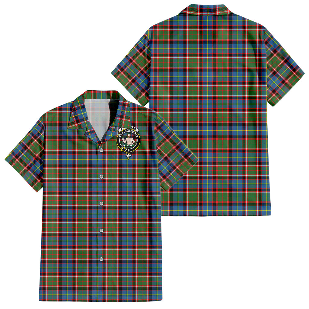 Aikenhead Tartan Short Sleeve Button Down Shirt with Family Crest - Tartanvibesclothing